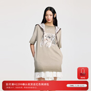 RE'VAN芮范新品設計師款趣味貓咪圖案連衣裙RL31101153 卡其色 M /38