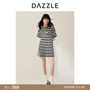 DAZZLE地素針織連衣裙春夏裝新款斑馬刺繡法式條紋裙子短裙女 黑色 XS