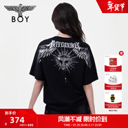 BOY LONDON【暗黑羅盤(pán)】夏情侶款短袖權杖印花炸街潮牌T恤N01906 黑印銀N01906 經(jīng)典升級款 L