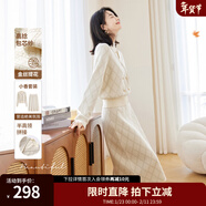 歐莎（OSA）金絲提花針織衫半身裙兩件套女秋季2025年新款連衣裙套裝 淺杏色 L