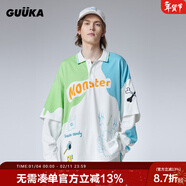 古由卡（GUUKA）x小怪獸聯(lián)名假兩件衛衣男士秋季長(cháng)袖t恤潮流衣服寬松休閑風(fēng)打底衫 白色 S