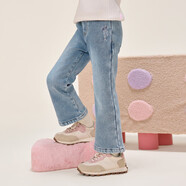 B.Duck小黃鴨童裝女童褲子女生冬季加絨牛仔時(shí)尚微喇叭褲6906牛仔藍120