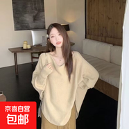 新年紅秋冬通勤慵懶風(fēng)大碼胖mm不規則毛衣女寬松針織衫法式蝙蝠袖 卡其色 均碼