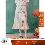 兩三事魔幻派對 2025夏季新款小清新印花荷葉邊擺a字半身裙長(cháng)裙 奶白色 S