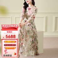 LISI輕奢國際高檔品牌連衣裙大牌真絲名媛法式桑蠶絲碎花大擺裙 花色 S [適合<105]斤