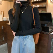 漣畫(huà)堆堆領(lǐng)打底毛衣女秋冬季2026新款高領(lǐng)長(cháng)袖內搭百搭純色針織衫上衣 顯瘦黑1245 S 70-85