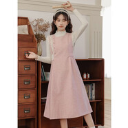 書(shū)與茶森女甜美背心連衣裙秋冬粉色毛呢A型裙小個(gè)子女裝高領(lǐng)長(cháng)袖連身裙 打底衫+3567款背心裙 兩件套 S