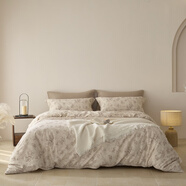 南極人（Nanjiren）復古高級感全棉棉麻床上四件套輕奢寬邊式被套床單純棉床上用品 松月 床單款 2.0m四件套被套220*240cm