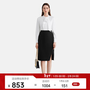 PORTS寶姿女裝夏季新款簡(jiǎn)約收腰黑色包臀裙蕾絲拼接半身裙 黑色-1 S (4)