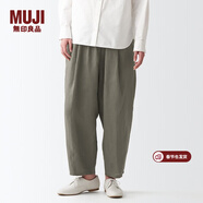MUJI女式 亞麻 燈籠褲 褲子 長(cháng)褲 休閑褲 蘿卜褲 BEG09C2S 煙熏綠色 S(155/62A)