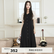 伊芙麗（eifini）伊芙麗法式優(yōu)雅氣質(zhì)假兩件拼接收腰掛脖連衣裙2024夏裝新款小黑裙 黑色 S 80-100斤