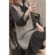 洋氣時(shí)尚套裝女馬甲兩件套寬松大碼女秋冬顯瘦胖mm針織毛衣背心裙 黑色套裝 M M80斤+105斤穿