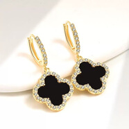 四葉草耳釘簡(jiǎn)約瑪瑙新款經(jīng)典百搭幸運銀針耳釘耳飾高級感輕奢 金色黑瑪瑙耳吊耳環(huán)款一對