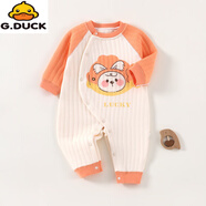G.duck嬰兒連體衣秋冬款夾棉加厚保暖長(cháng)袖新生兒衣服寶寶哈衣爬服秋冬裝 8020-01橙色餅干兔 59cm