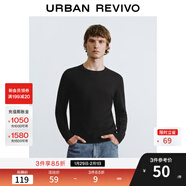 UR秋冬新款男裝植物系基礎款雜色軟糯針織衫UMB940002 正黑 S