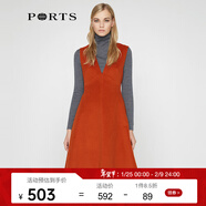 PORTS寶姿女裝 秋季新款V領(lǐng)復古無(wú)袖修身連衣裙LV9D116DWI02 銅色 6