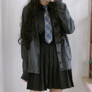 UKUHPK新款日系jk制服女學(xué)院風(fēng)套裝針織外套森女百褶裙美拉德學(xué)生春秋款 深灰開(kāi)衫毛衣 XS