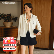 Olrain【5折】新款女裝秋季高階通勤氣質(zhì)米白色翻領(lǐng)短西裝外套 米白色 M