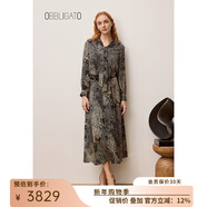OBBLIGATO奧麗嘉朵2025冬新品藝術(shù)印花中長(cháng)款高腰真絲半裙 黑色 M