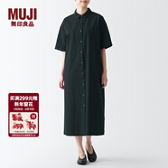 MUJI女式 涼爽 五分袖 襯衫連衣裙 BCL65C3S 襯衫裙裙子長(cháng)裙 黑色 S(155/80A)