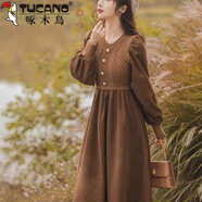 啄木鳥(niǎo)（TUCANO）新年戰袍2026加厚紅色連衣裙秋冬針織毛衣裙紅裙子中長(cháng)款 咖啡色 M 95-108