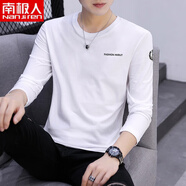 南極人（Nanjiren）男士長(cháng)袖T恤潮流男裝V領(lǐng)體恤純棉秋衣打底衫秋季內搭純色白上衣服 長(cháng)袖HK白色 4XL