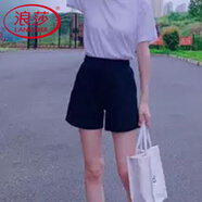 浪莎（LangSha）冰絲闊腿褲七分褲子女夏季薄款寬松顯瘦休閑短褲直筒褲運動(dòng)褲 黑小褲短 XL 【121-140斤】