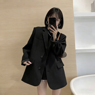 樂(lè )卡利西裝外套男女韓版寬松小西服春秋小個(gè)子面試答辯通勤工作長(cháng)袖上衣 韓系西裝外套【黑L 120斤內】