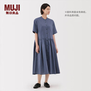 MUJI女式 漢麻 棉 短袖連衣裙 女裝裙子25年夏季寬松透氣長(cháng)裙BC2MJC5S 煙熏藍色 S （155/80A）