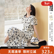 對白X凱伊萊文聯(lián)名復古重工鏤空繡花連衣裙女2025夏季新款碎花裙 黑白藝術(shù)花 M