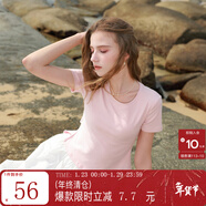 三彩2025秋款純色T恤修身正肩短袖鏤空綁帶短款上衣M 櫻花粉 S 155/80A