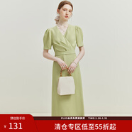 范思藍恩夏季法式氣質(zhì)V領(lǐng)連衣裙女夏季新款收腰顯瘦裙子優(yōu)雅清新穿搭 冰沙綠 S