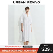 UR2025春季新款女裝通勤氣質(zhì)V領(lǐng)七分袖連衣裙UWH750016 本白 (面料微透) L