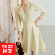 白色連衣裙女夏2025新款法式復古收腰顯瘦氣質(zhì)赫本風(fēng)小白裙 奶油杏 M