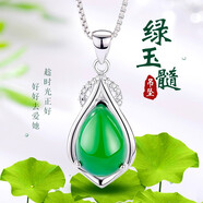 COISE 925銀項(xiàng)鏈女綠玉髓吊墜鎖骨項(xiàng)鏈氣質(zhì)個(gè)性銀飾品送老婆 風(fēng)情綠玉髓吊墜送婆婆送媽媽
