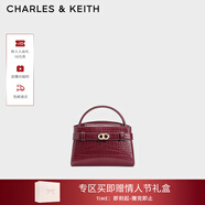 CHARLES&KEITH鱷魚(yú)紋凱莉包手提斜挎婚包包女包生日禮物新年禮物CK2-50270880-1 Burgundy葡萄酒紅色 S