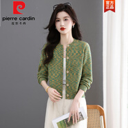 皮爾卡丹（pierre cardin）花色毛線(xiàn)衣針織開(kāi)衫女春秋短款洋氣高級感毛衣外套小個(gè)子配裙上衣 花綠色 3XL