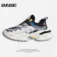 八哥BAGE品牌男鞋2026年春季新款青少年百搭運動(dòng)老爹鞋透氣厚底休閑鞋 黑紅 44