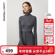 朗姿騏驥紅【羊毛Basic衣櫥】純羊毛毛針織衫冬季新款修身長(cháng)袖毛衣 深灰色2 M