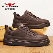 公牛世家（G.N.Shi Jia）男鞋冬季復古黑色青春潮流板鞋男款百搭厚底運動(dòng)休閑皮鞋 酒紅色 41