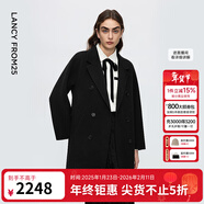 朗姿純羊毛設計感氣質(zhì)修身顯瘦雙面呢大衣高級感法式毛呢外套冬季 黑色 S