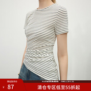 范思藍恩解構JI簡(jiǎn)澳毛蘭精天絲T恤不對稱(chēng)斜擺2025春新款T恤1168 黑白條紋 L