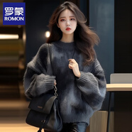 羅蒙（ROMON）圓領(lǐng)針織衫女裝2025秋季新款小香風(fēng)加厚毛衣女打底衫紅色上衣女 黑灰色 均碼 建議80-140斤
