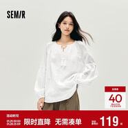 森馬（Semir）長(cháng)袖襯衫女流蘇刺繡波西米亞風(fēng)2025秋白色寬松袖襯衣10A525105001