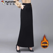 啄木鳥(niǎo)半身裙女長(cháng)款2026秋冬新款高腰遮胯顯瘦a字裙洋氣垂感包臀長(cháng)裙子 黑色【90厘米加絨】 【松緊腰+有口袋】 加厚 M 建議90-105斤