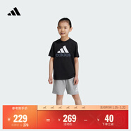 adidas男女小童休閑簡(jiǎn)約舒適純棉短袖套裝兒童夏季阿迪達斯輕運動(dòng)   黑色/中麻灰   128