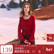 三彩2025冬季新款圓領(lǐng)針織衫系帶毛衫短款開(kāi)衫女 大紅色 M 160/84A