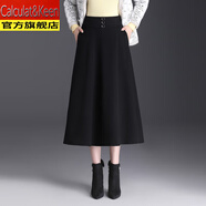 CALCULAT&KEEN毛呢A字半身裙女2025秋冬新款高腰百搭修身顯瘦中長(cháng)款百褶大擺裙 黑色 裙長(cháng)80CM左右 3XL 24 腰圍2尺4左右/130-140斤