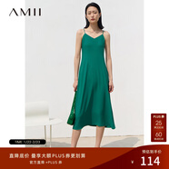 AMII女裝2025夏季新款度假風(fēng)亂麻雪紡梭織V領(lǐng)吊帶修身A字型連 翡翠綠 XS 150/76A