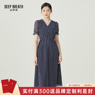 深呼吸DEEP BREATH女裝法式V領(lǐng)網(wǎng)紗彈力松緊腰印花連衣裙A500294 藍白 XL (5)